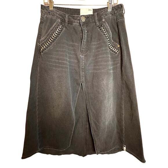 One Teaspoon x Free People Chain Maxi Slit Denim Grunge Whimsigoth Skirt Sz 27 - Picture 15 of 16